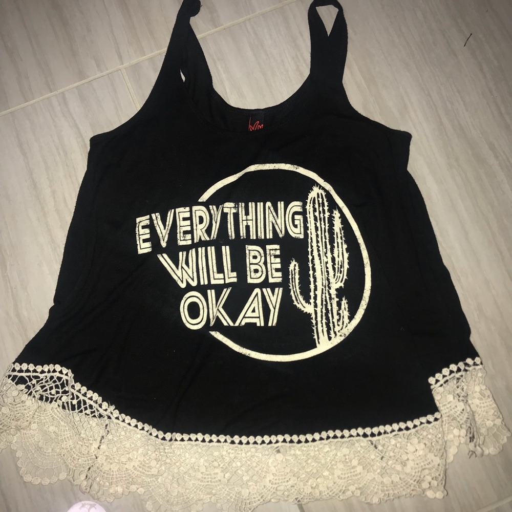 Black “everything will be okay” shirt with lace